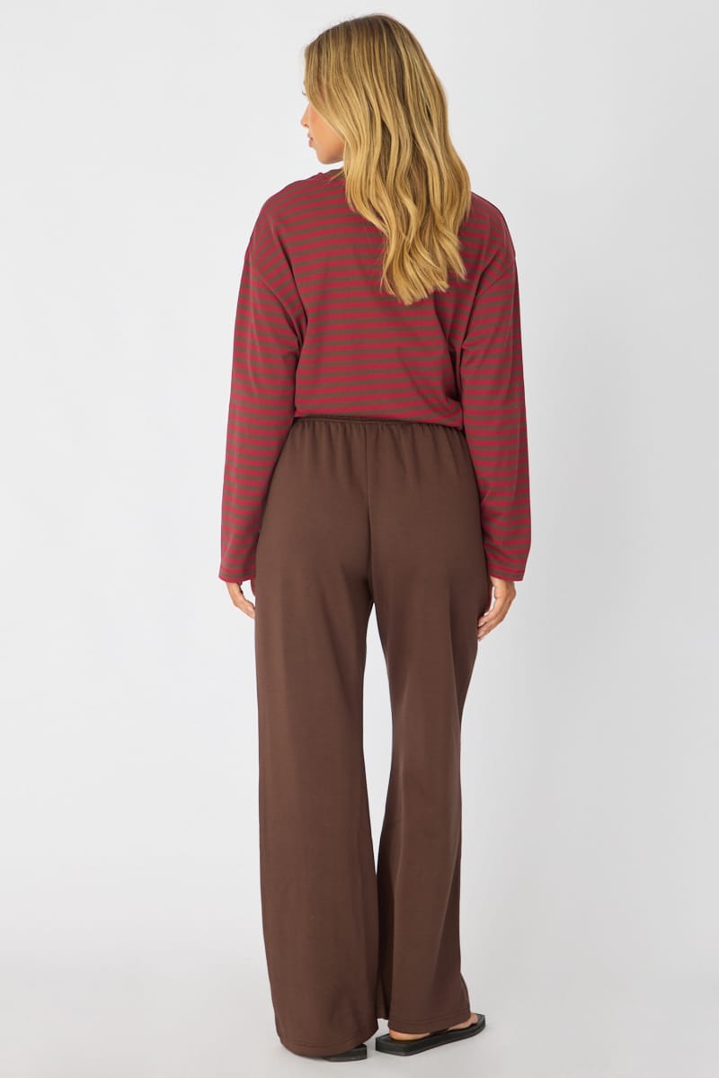 Brown Track Pants Wide Leg for Ally Fashion
