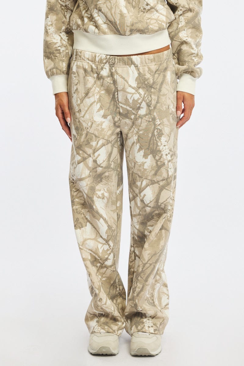 Green Print Track Pants Wide Leg for Ally Fashion
