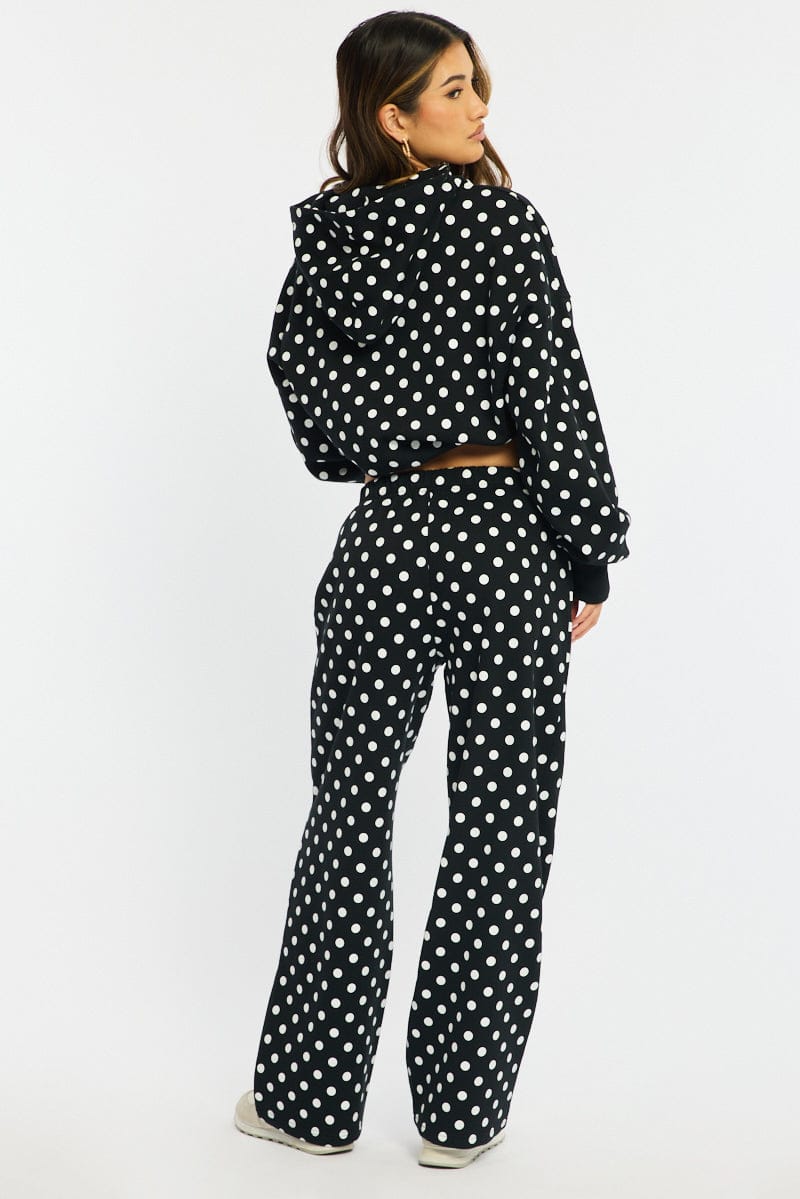 Black Polka Dot Track Pants Wide Leg for Ally Fashion