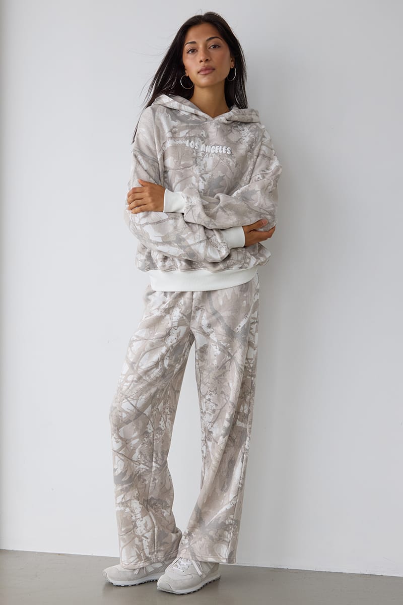 Green Print Track Pants Wide Leg for Ally Fashion