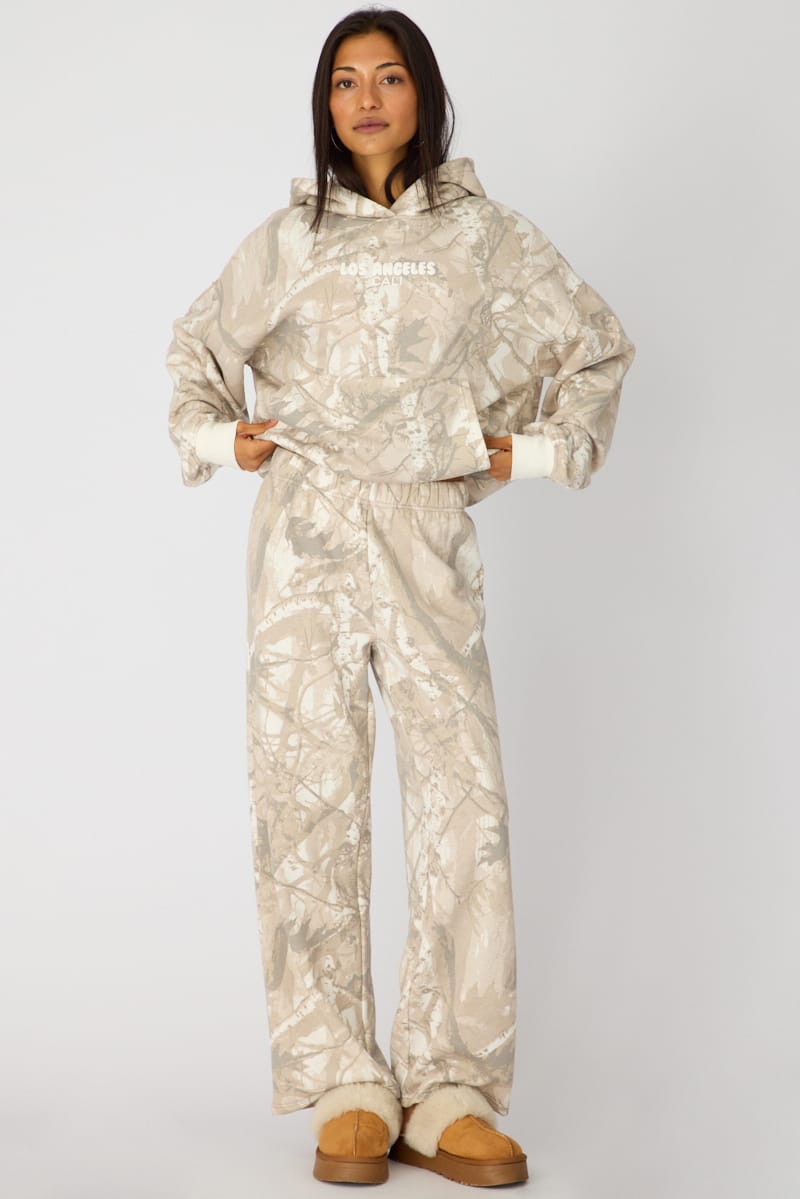 Green Print Track Pants Wide Leg for Ally Fashion