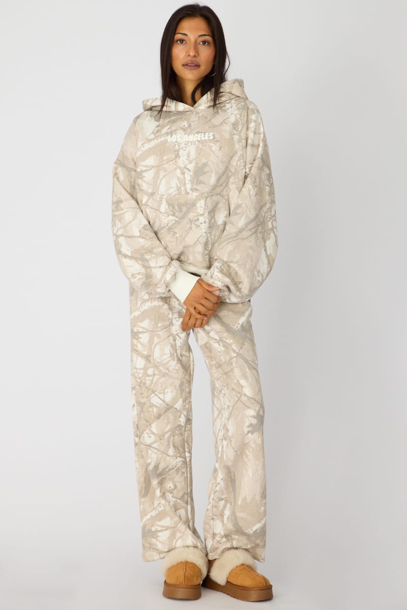 Green Print Track Pants Wide Leg for Ally Fashion