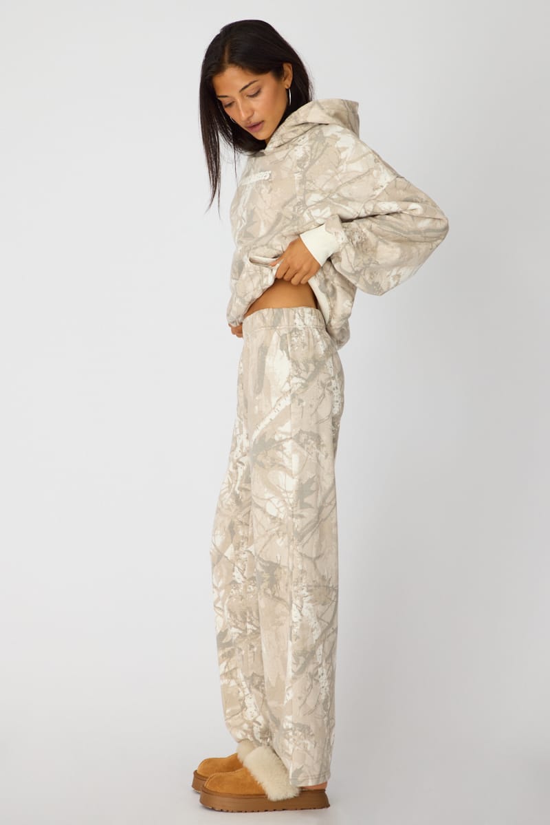 Green Print Track Pants Wide Leg for Ally Fashion