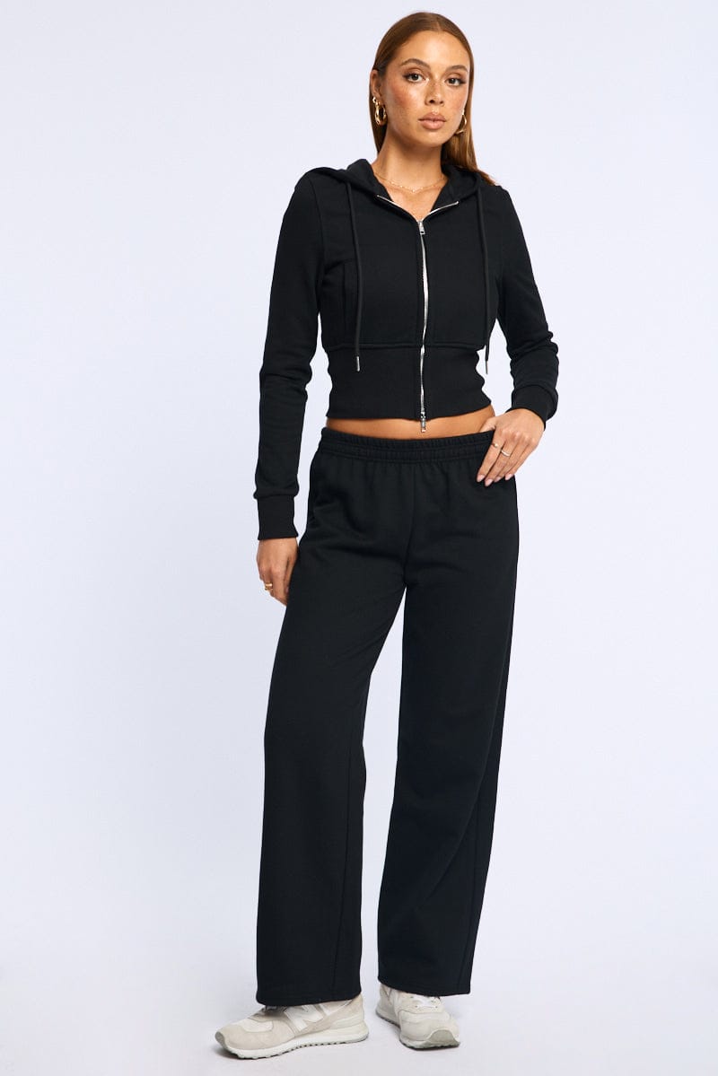 Black Track Pants Wide Leg for Ally Fashion