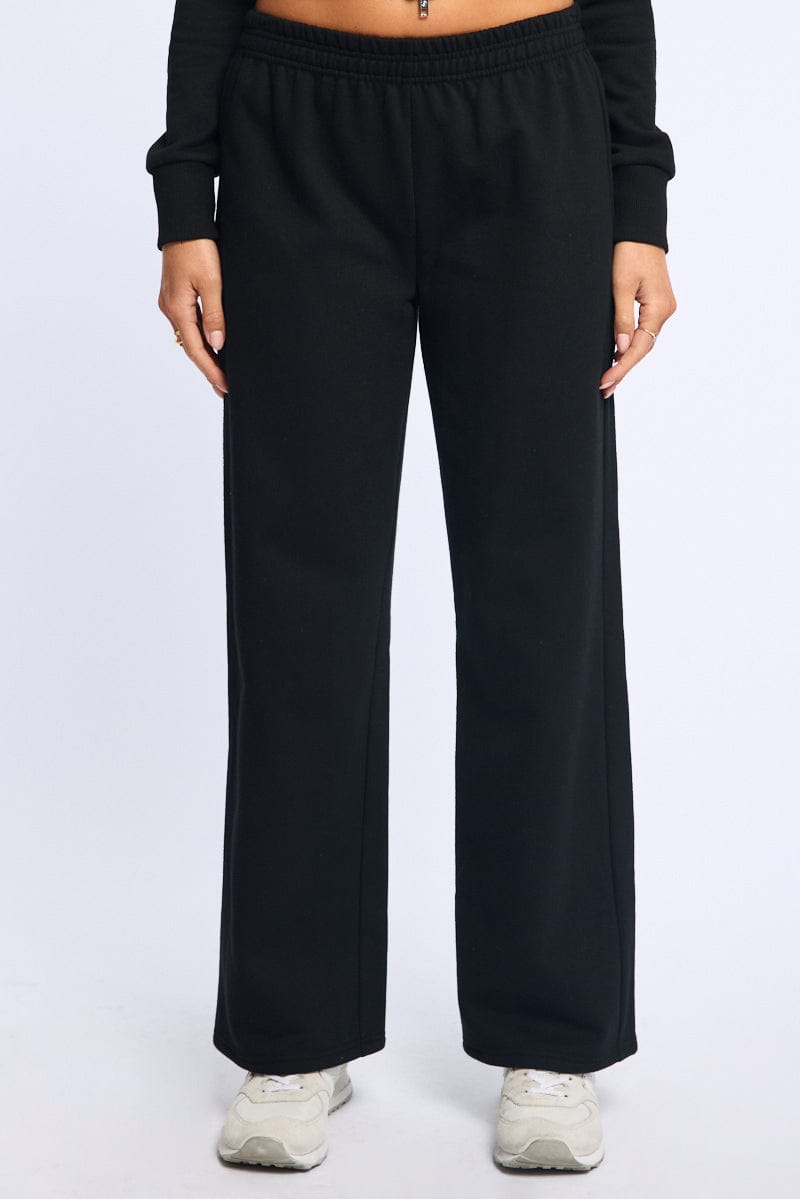 Black Track Pants Wide Leg for Ally Fashion