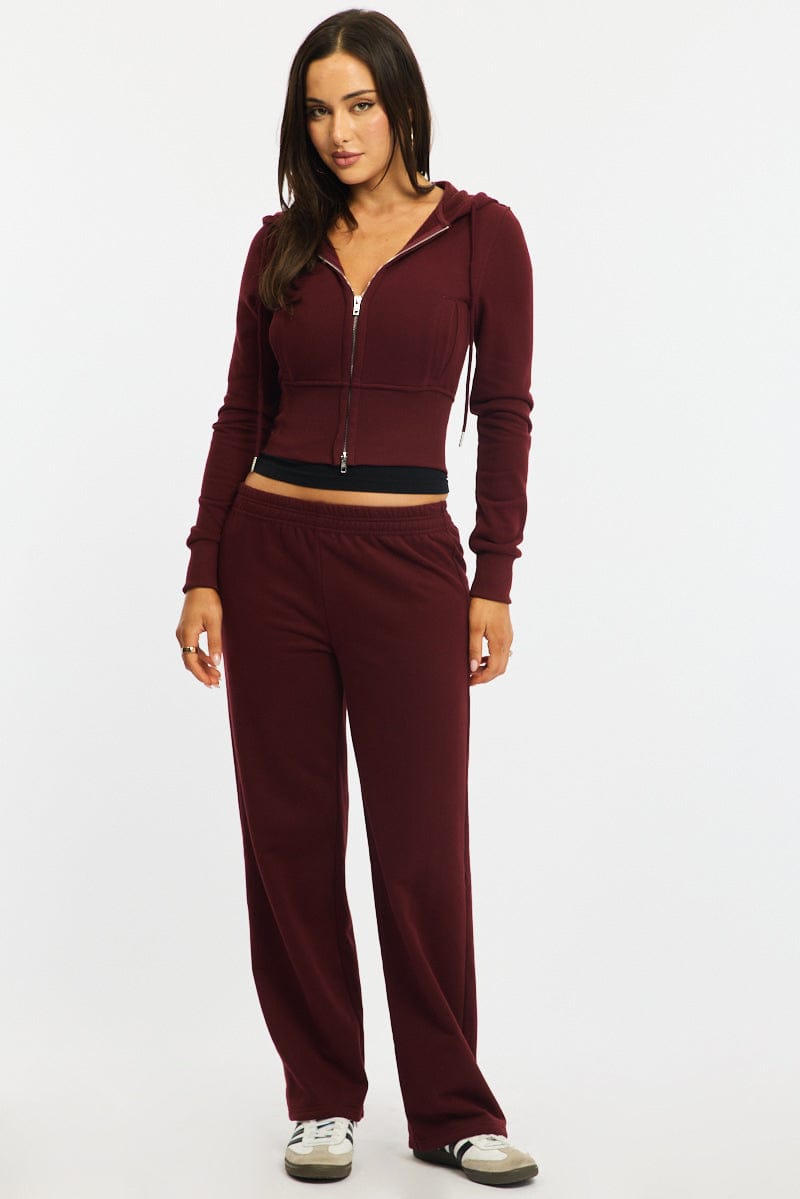 Red Track Pants Wide-Leg from Ally Fashion