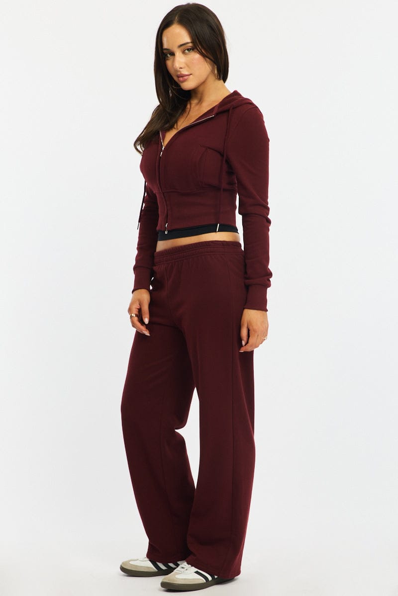 Red Track Pants Wide Leg for Ally Fashion