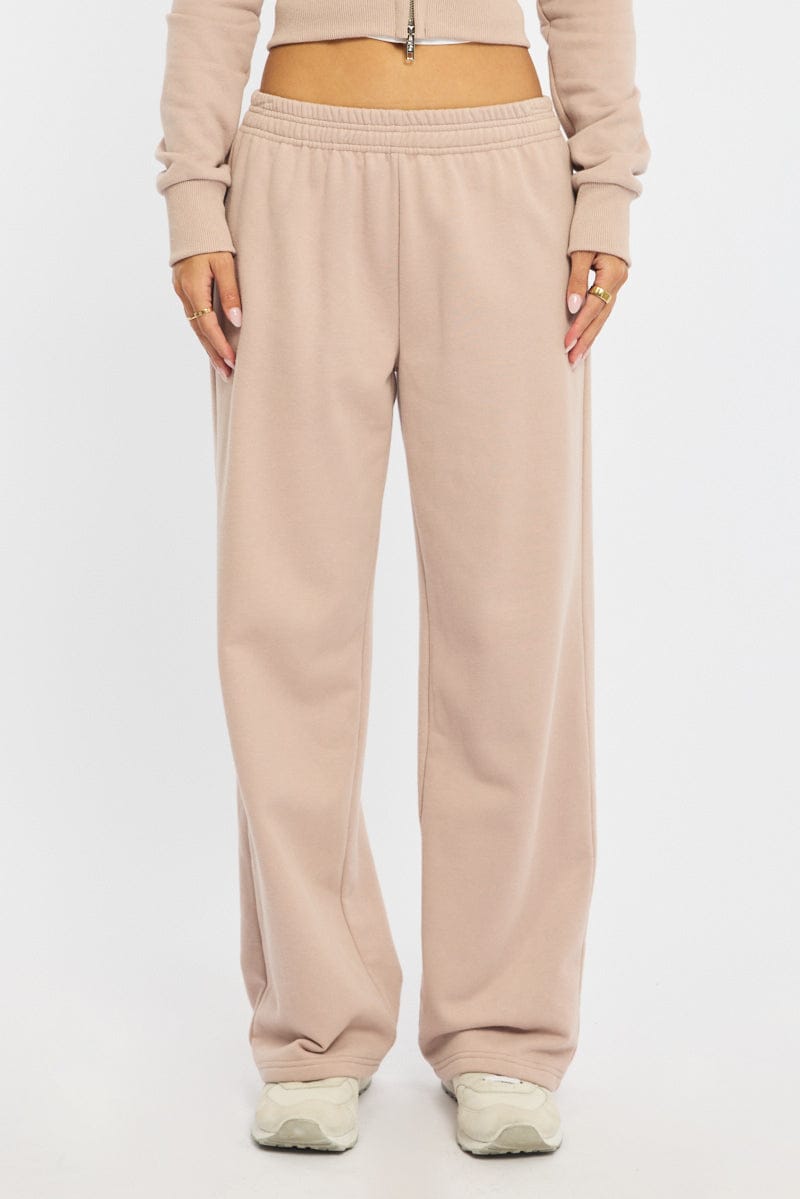 Brown Track Pants Wide Leg for Ally Fashion