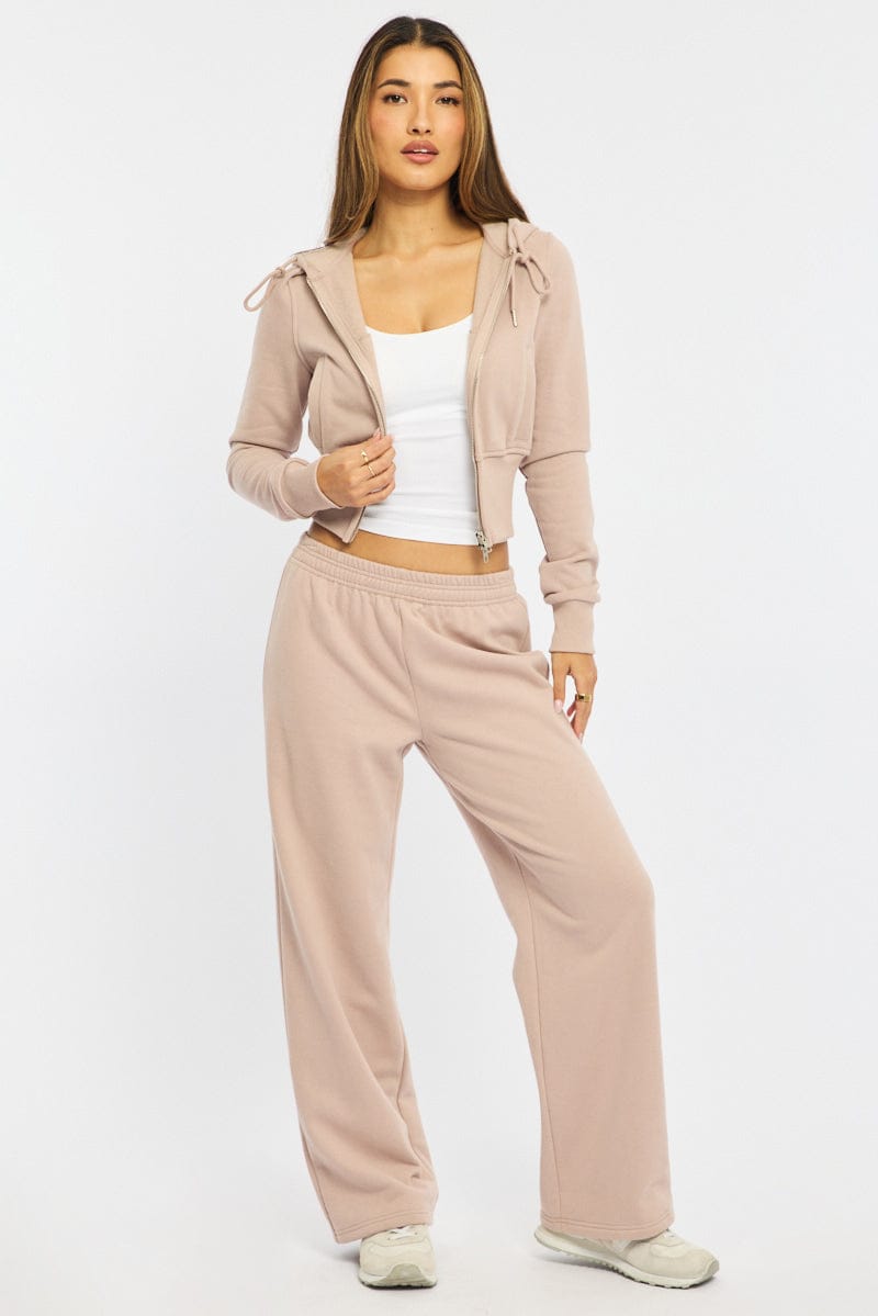 Brown Track Pants Wide Leg for Ally Fashion