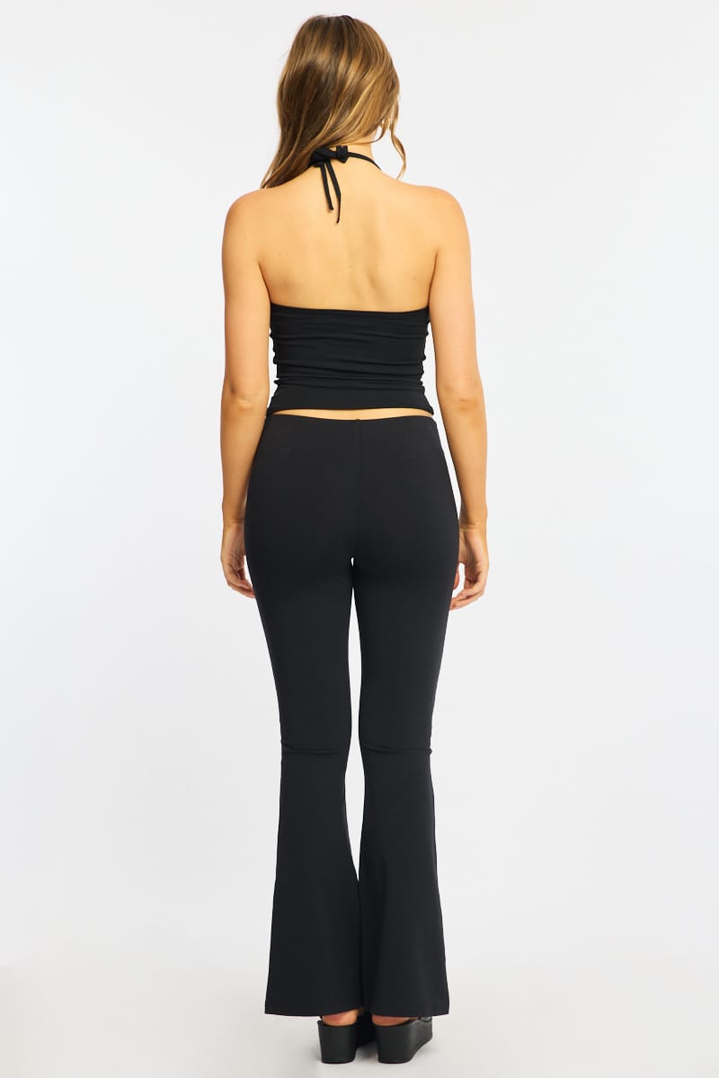 Black Flare Leg Pants Stud Waist for Ally Fashion