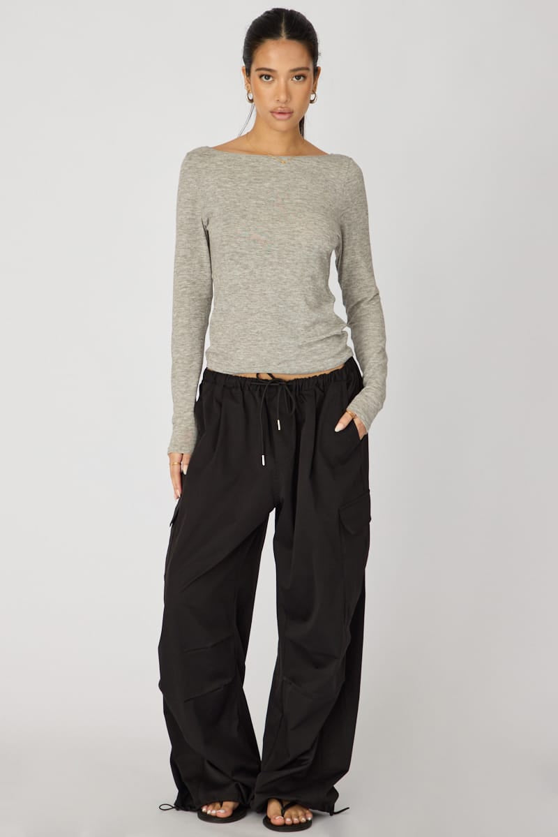 Black Cargo Pants Elasticated Waist for Ally Fashion