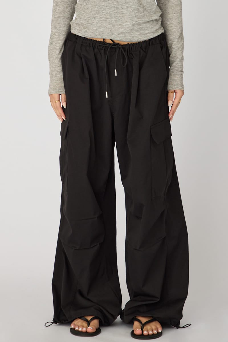 Black Cargo Pants Elasticated Waist for Ally Fashion