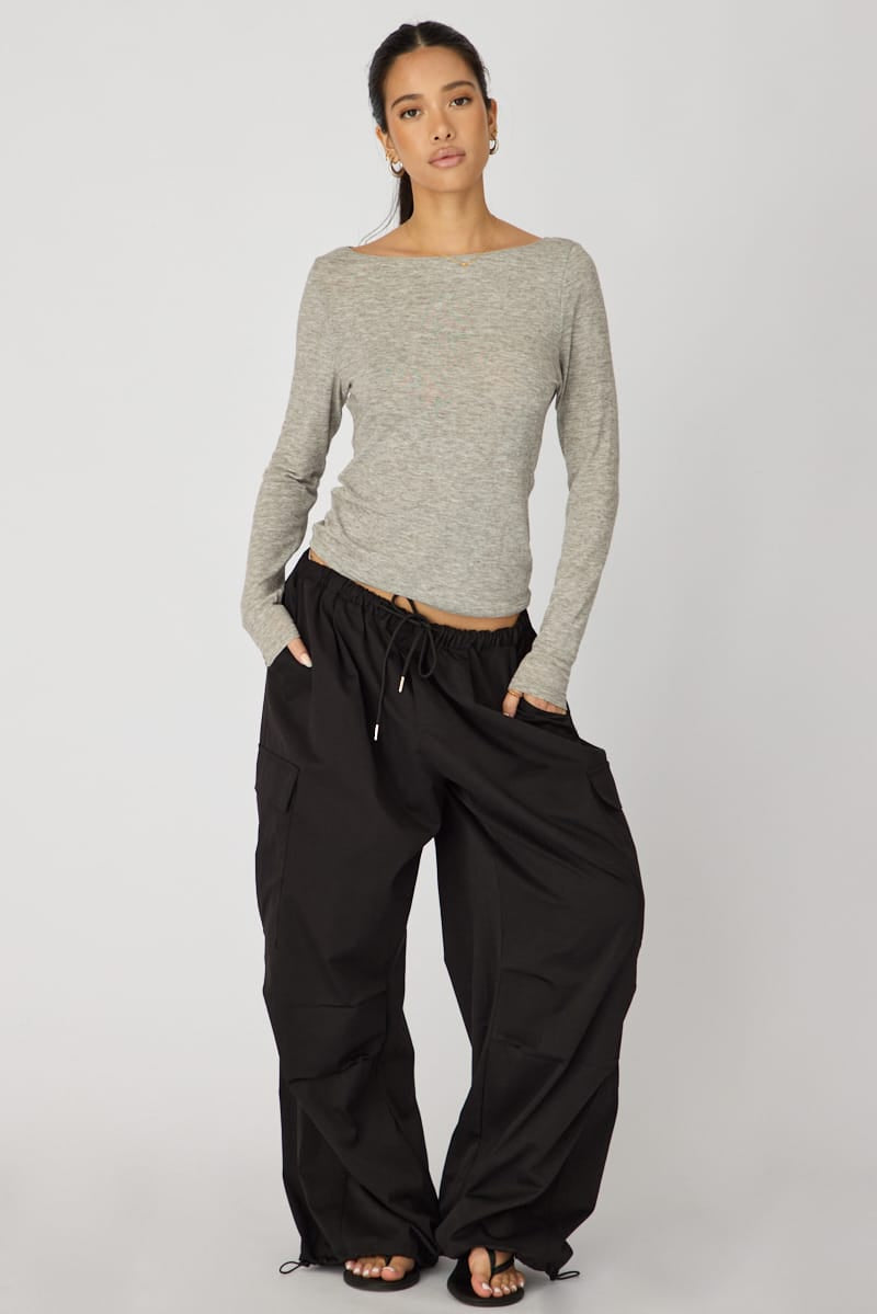 Black Cargo Pants Elasticated Waist for Ally Fashion