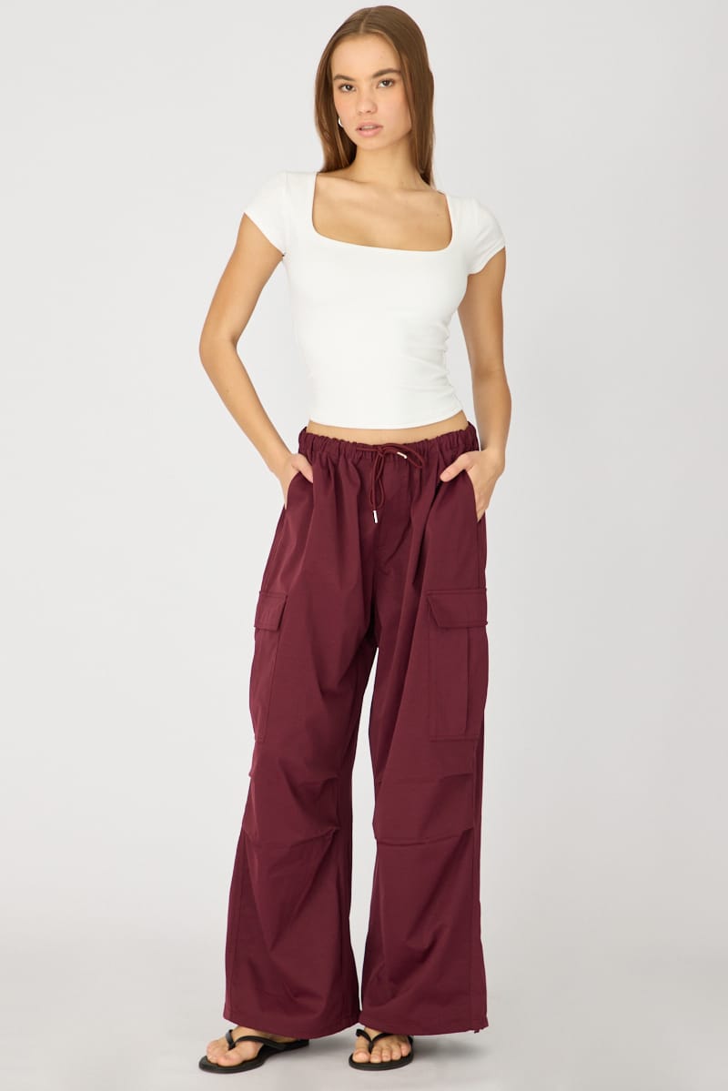 Red Cargo Pants Elasticated Waist for Ally Fashion