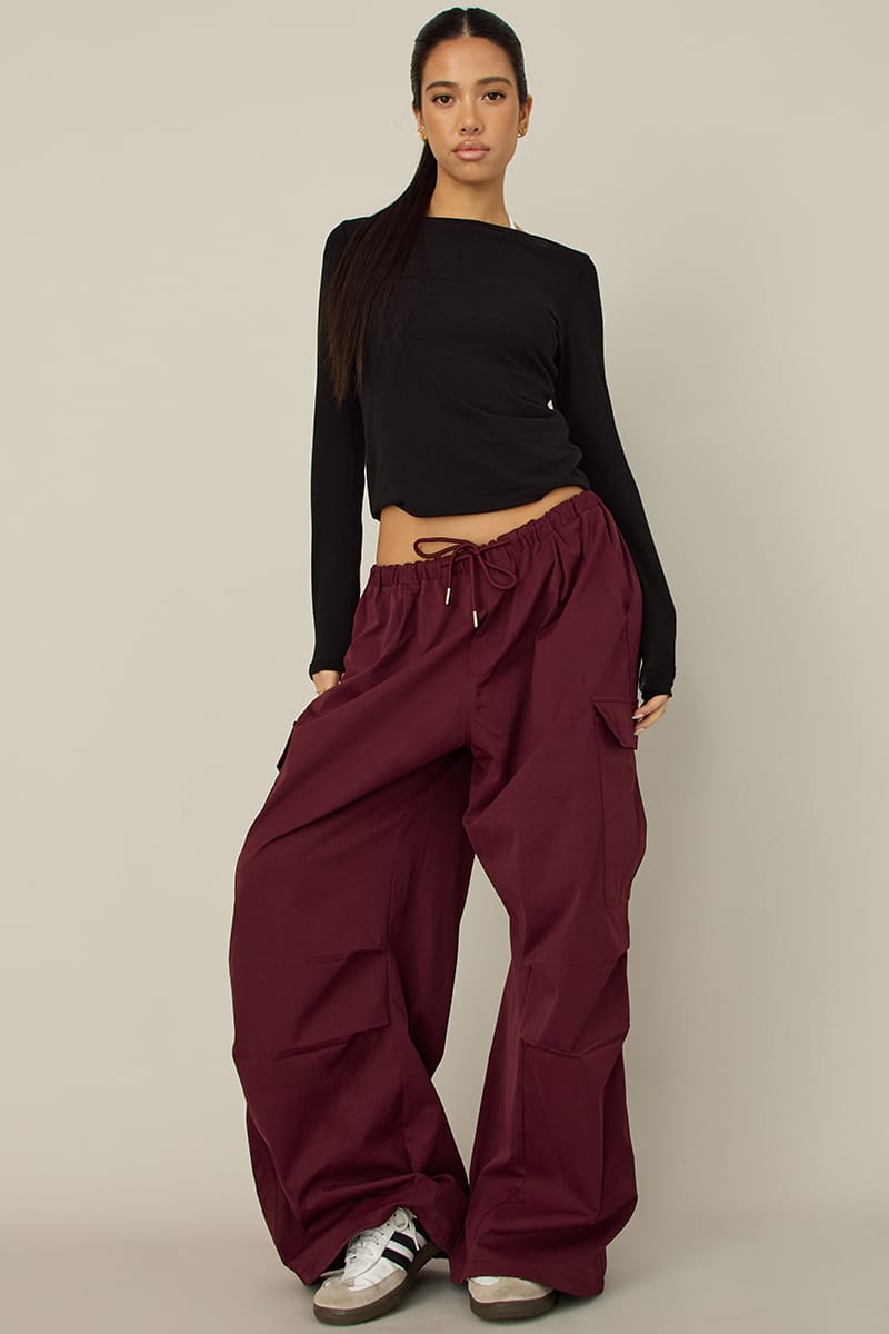 Red Cargo Pants Elasticated-Waist from Ally Fashion