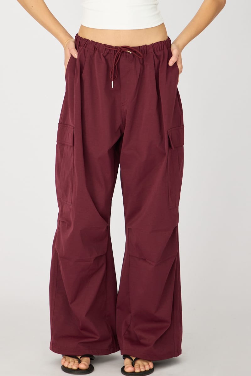 Red Cargo Pants Elasticated Waist for Ally Fashion