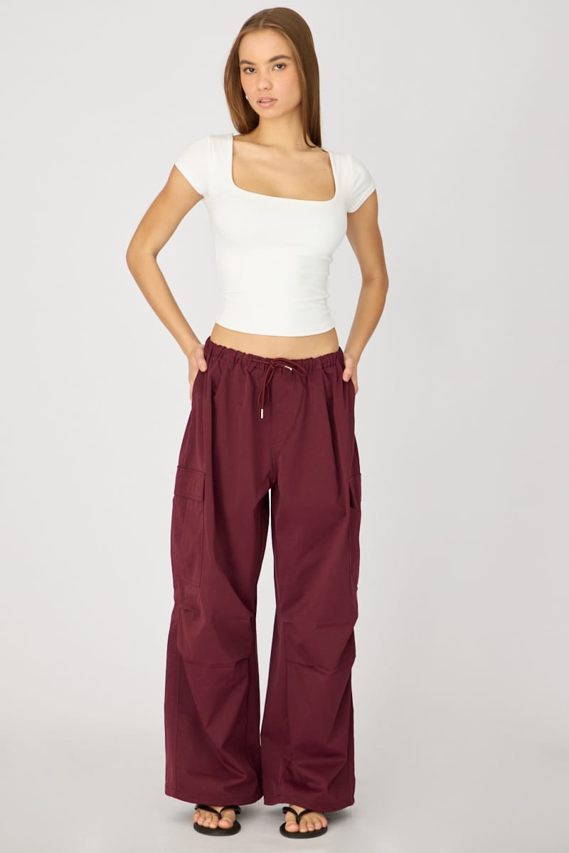 Red Cargo Pants Elasticated Waist for Ally Fashion