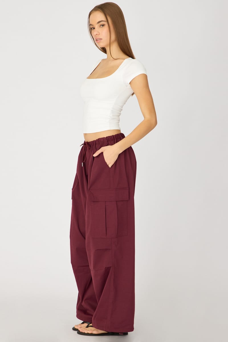 Red Cargo Pants Elasticated Waist for Ally Fashion