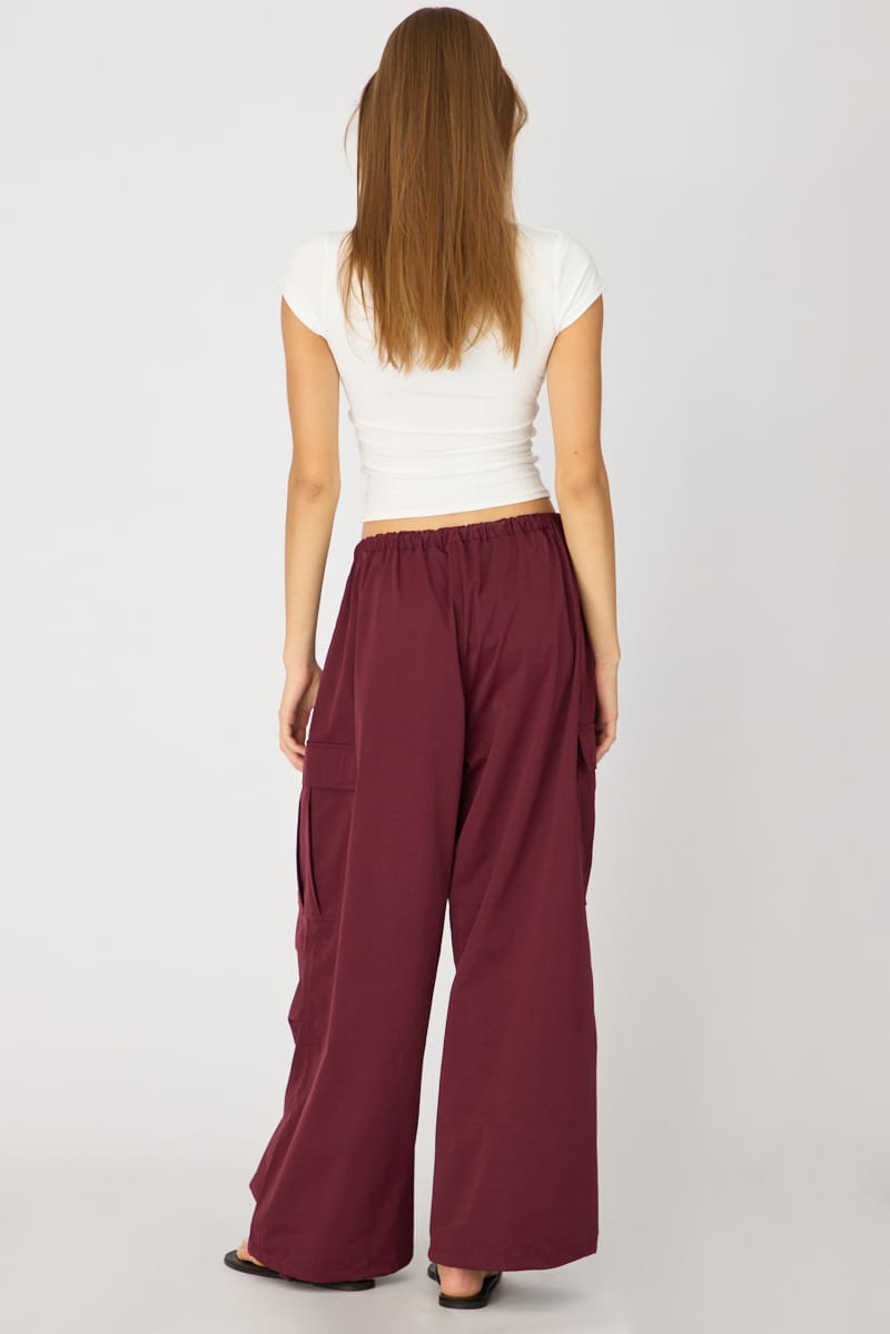 Red Cargo Pants Elasticated Waist for Ally Fashion