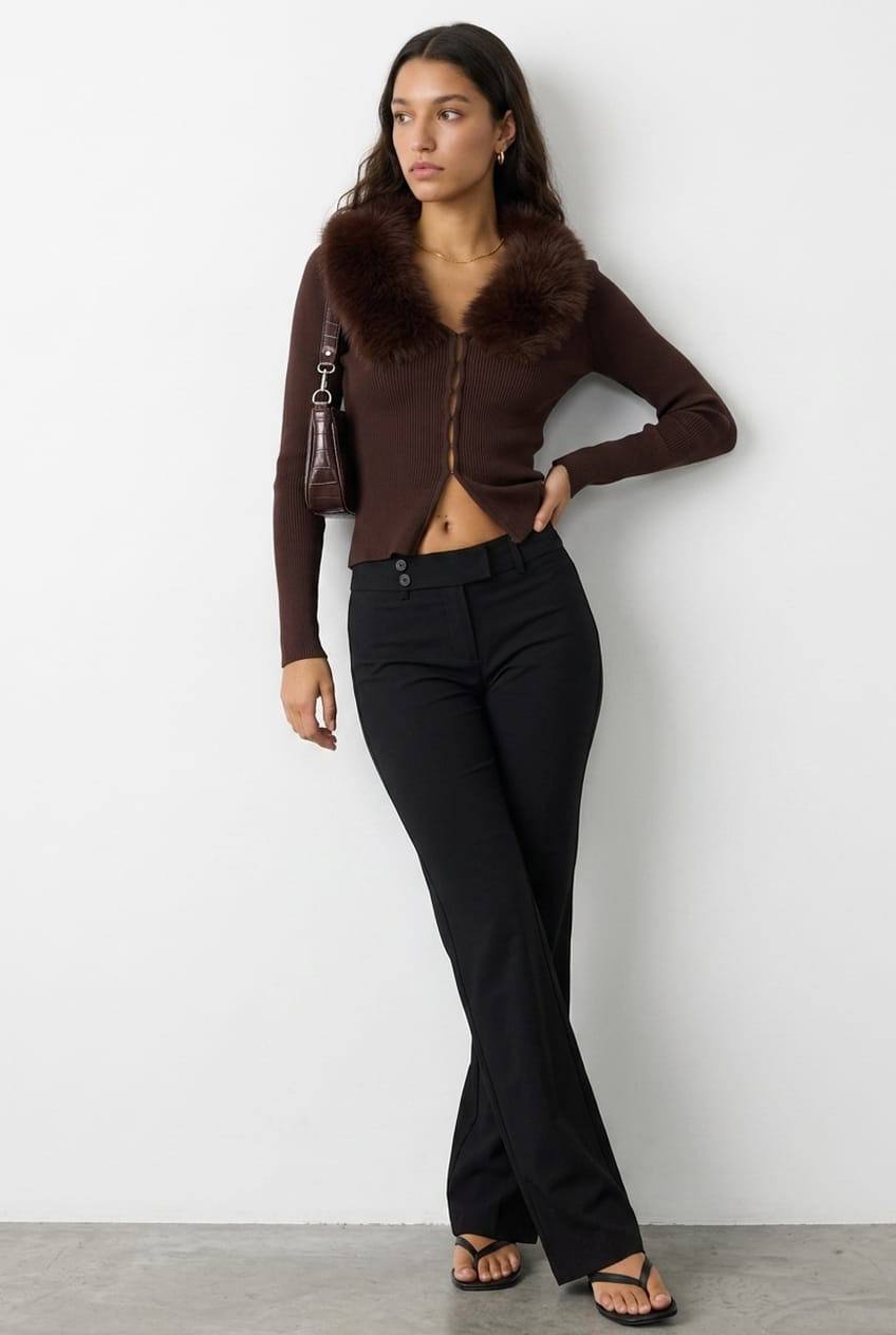Black Work Wear Pants Mid Rise for Ally Fashion