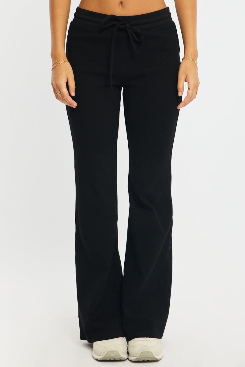 Black Flare Leg Pants Mid Rise for Ally Fashion