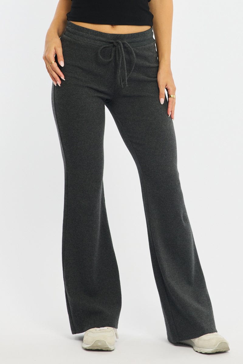 Grey Flare Leg Pants Mid Rise for Ally Fashion