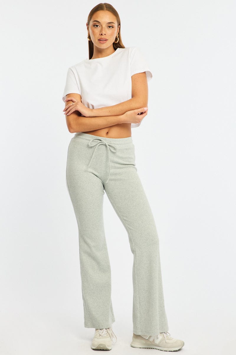 Grey Flare Leg Pants Mid Rise for Ally Fashion