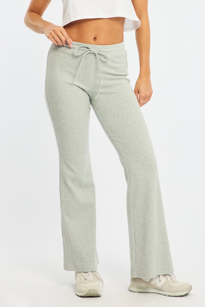 Grey Flare Leg Pants Mid Rise for Ally Fashion