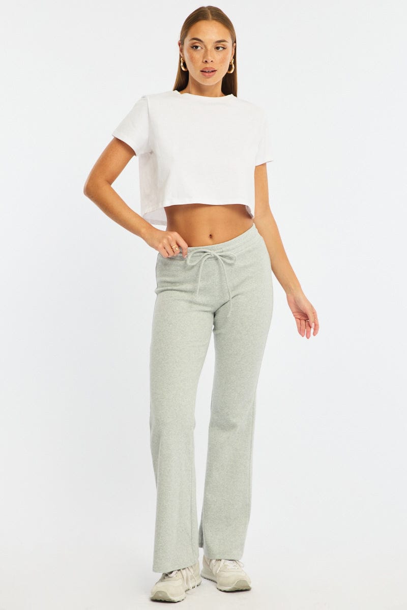 Grey Flare Leg Pants Mid Rise for Ally Fashion