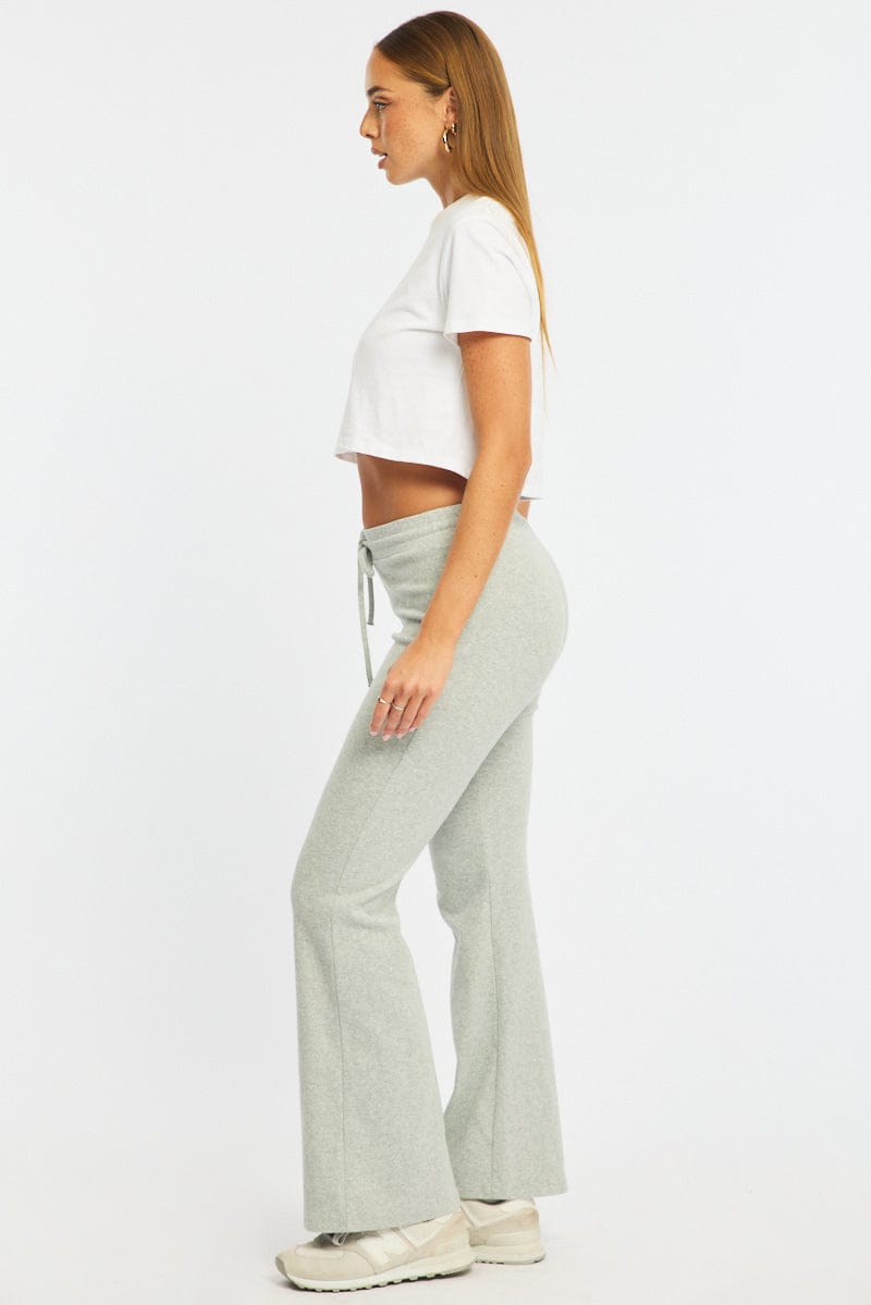Grey Flare Leg Pants Mid Rise for Ally Fashion