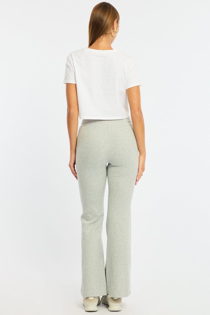 Grey Flare Leg Pants Mid Rise for Ally Fashion
