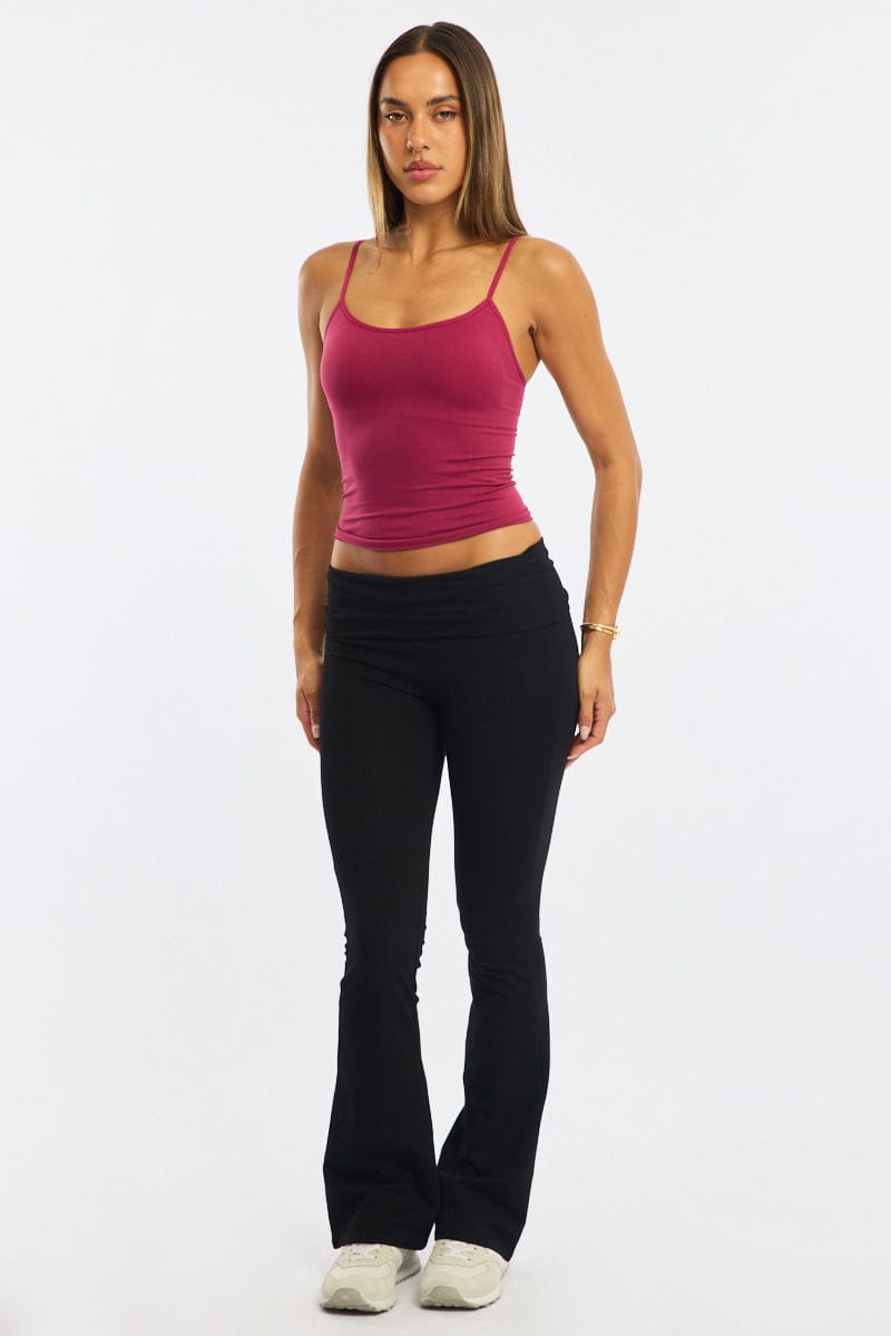 Black Flare Leg Pants Folded Waist for Ally Fashion