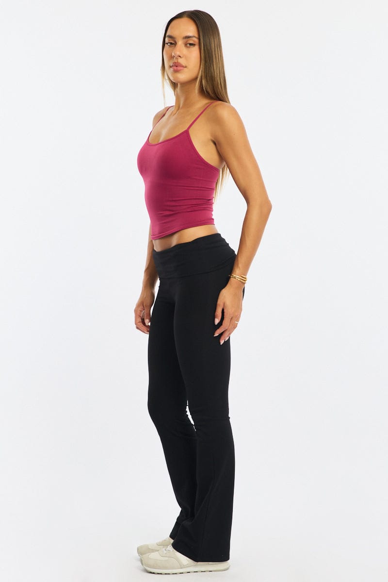 Black Flare Leg Pants Folded Waist for Ally Fashion