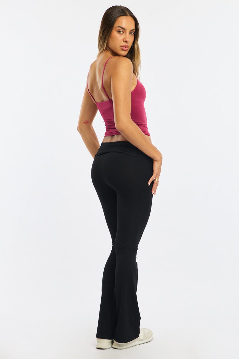 Black Flare Leg Pants Folded Waist for Ally Fashion
