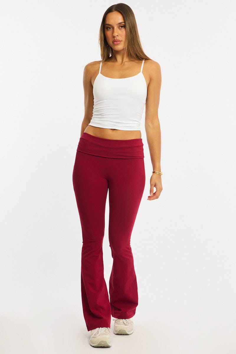 Red Flare Leg Pants Folded Waist for Ally Fashion
