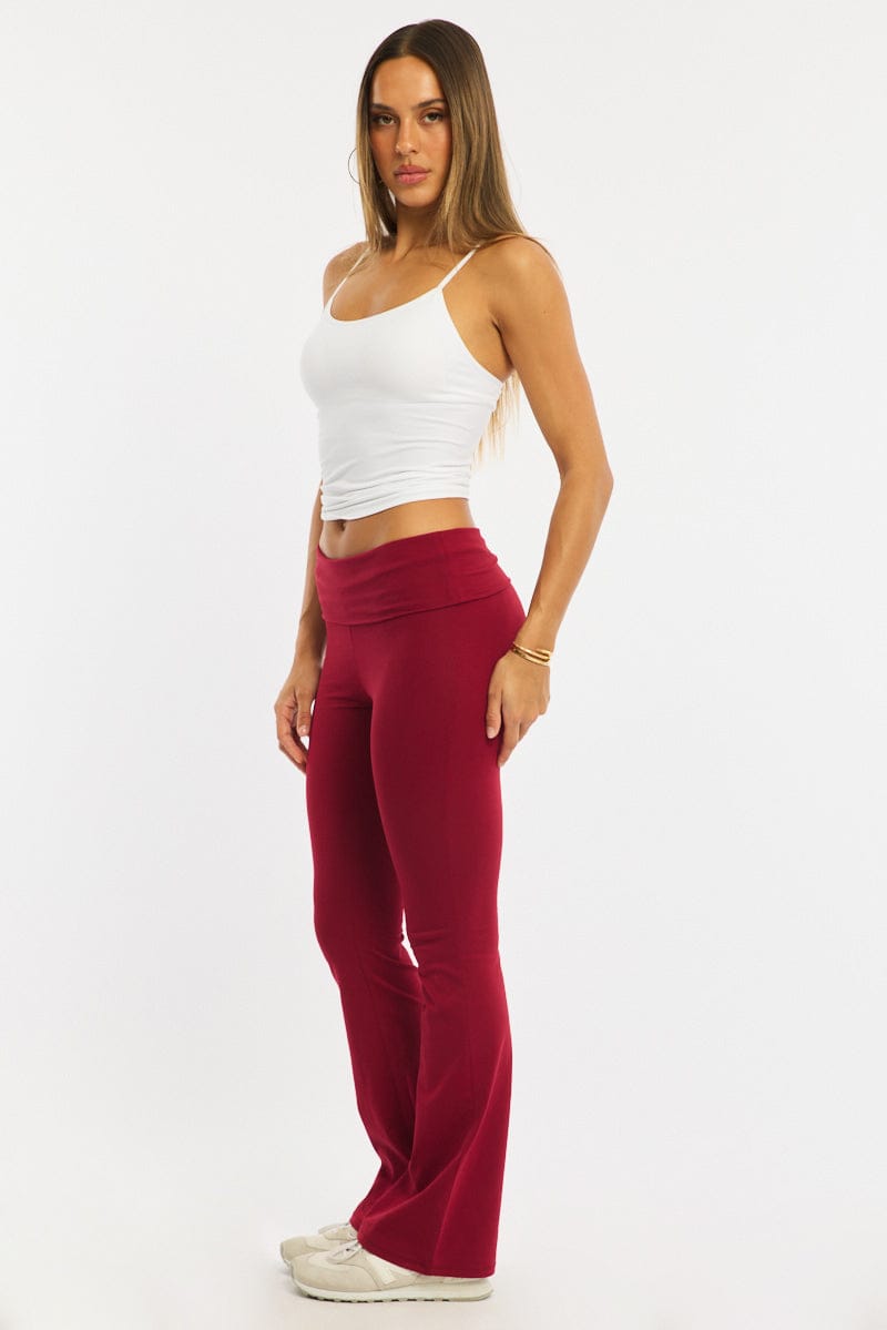 Red Flare Leg Pants Folded Waist for Ally Fashion