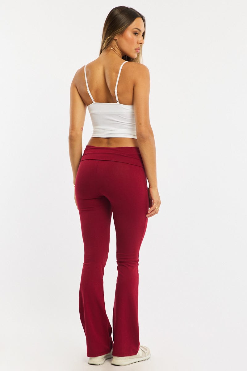 Red Flare Leg Pants Folded Waist for Ally Fashion