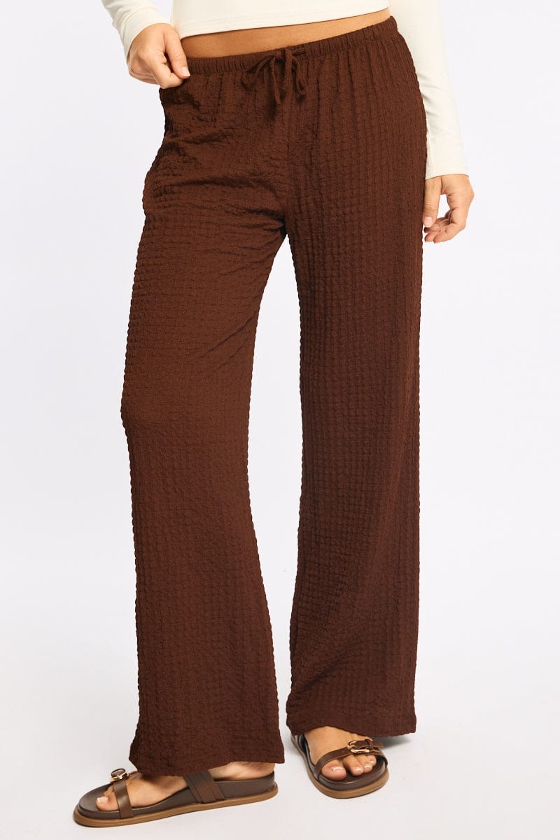 Brown Wide Leg Pants Elasticated Waist for Ally Fashion