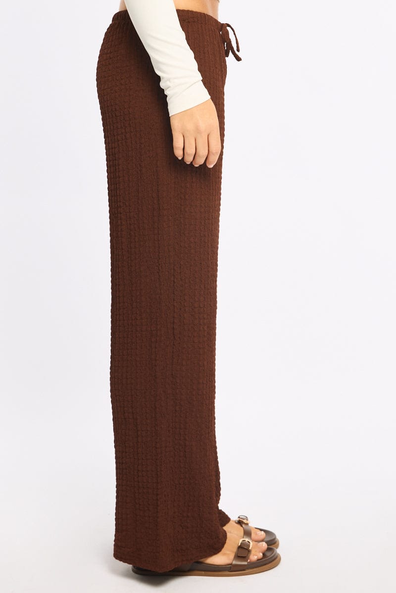 Brown Wide Leg Pants Elasticated Waist for Ally Fashion