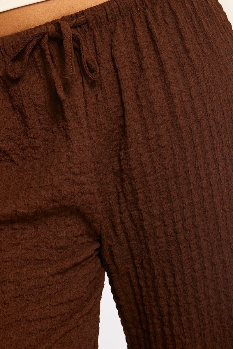 Brown Wide Leg Pants Elasticated Waist for Ally Fashion
