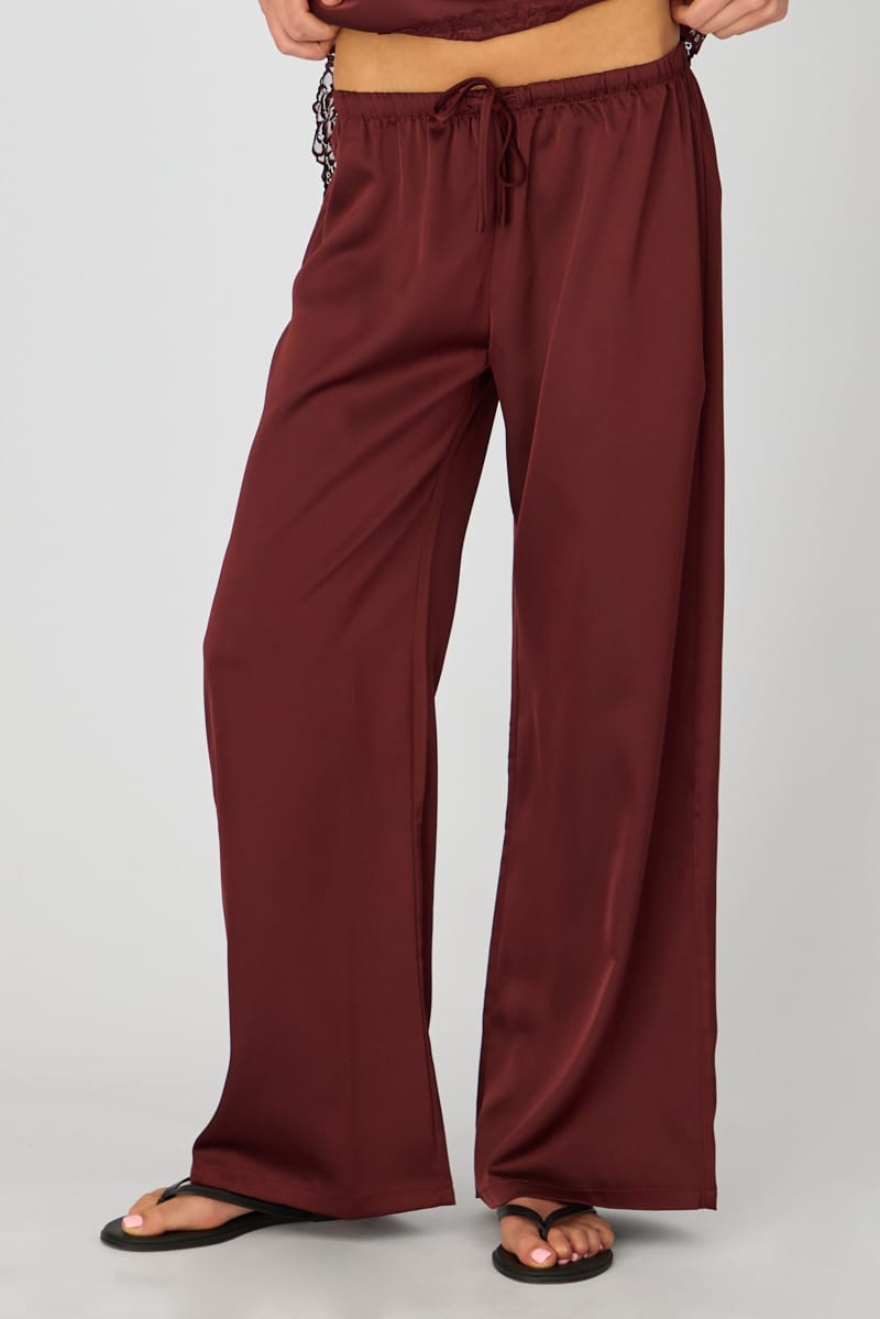 Purple Wide Leg Pants Elasticated Waist Satin for Ally Fashion