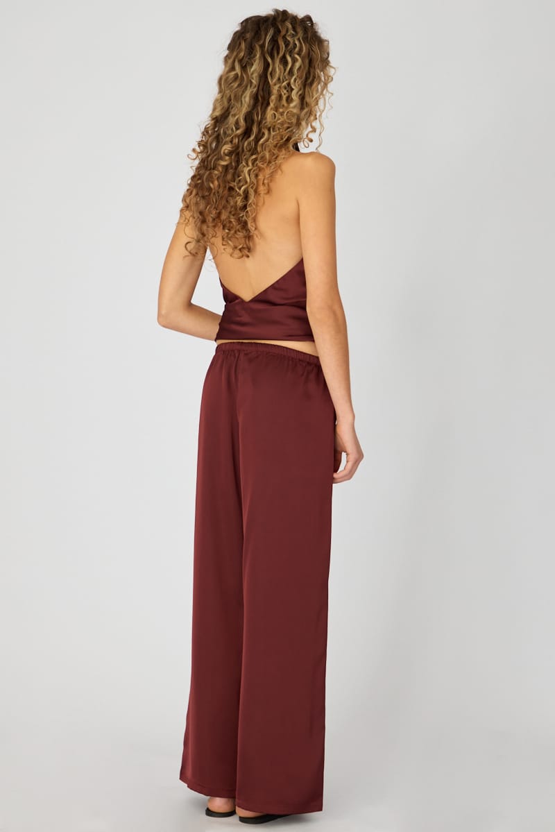 Purple Wide Leg Pants Elasticated Waist Satin for Ally Fashion