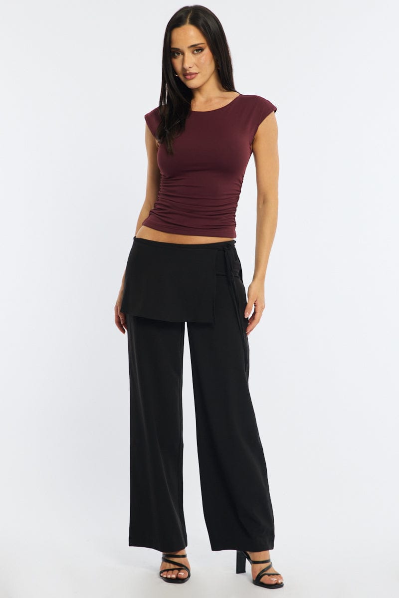 Black Tie Detail Wrap Pants for Ally Fashion