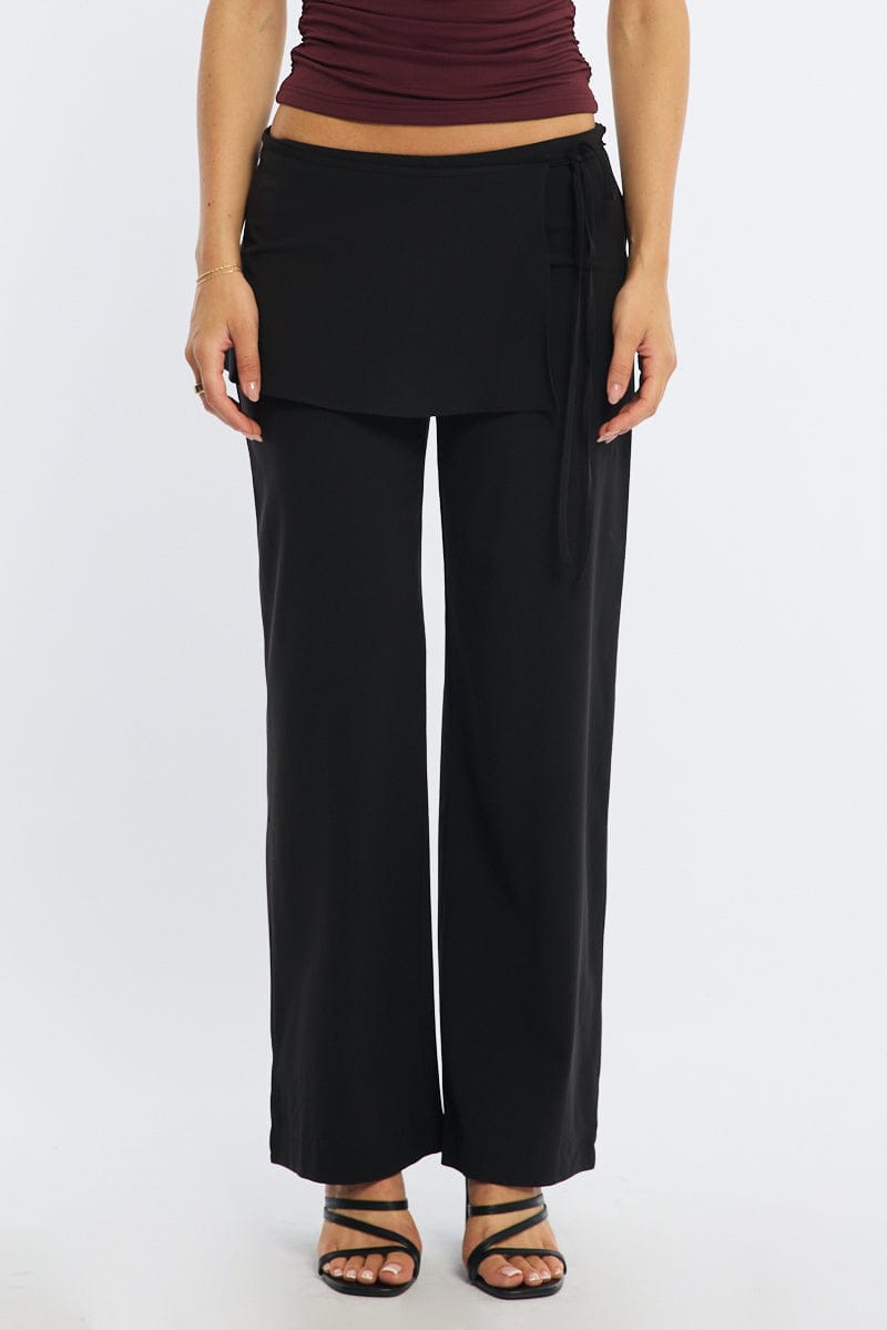 Black Tie Detail Wrap Pants for Ally Fashion
