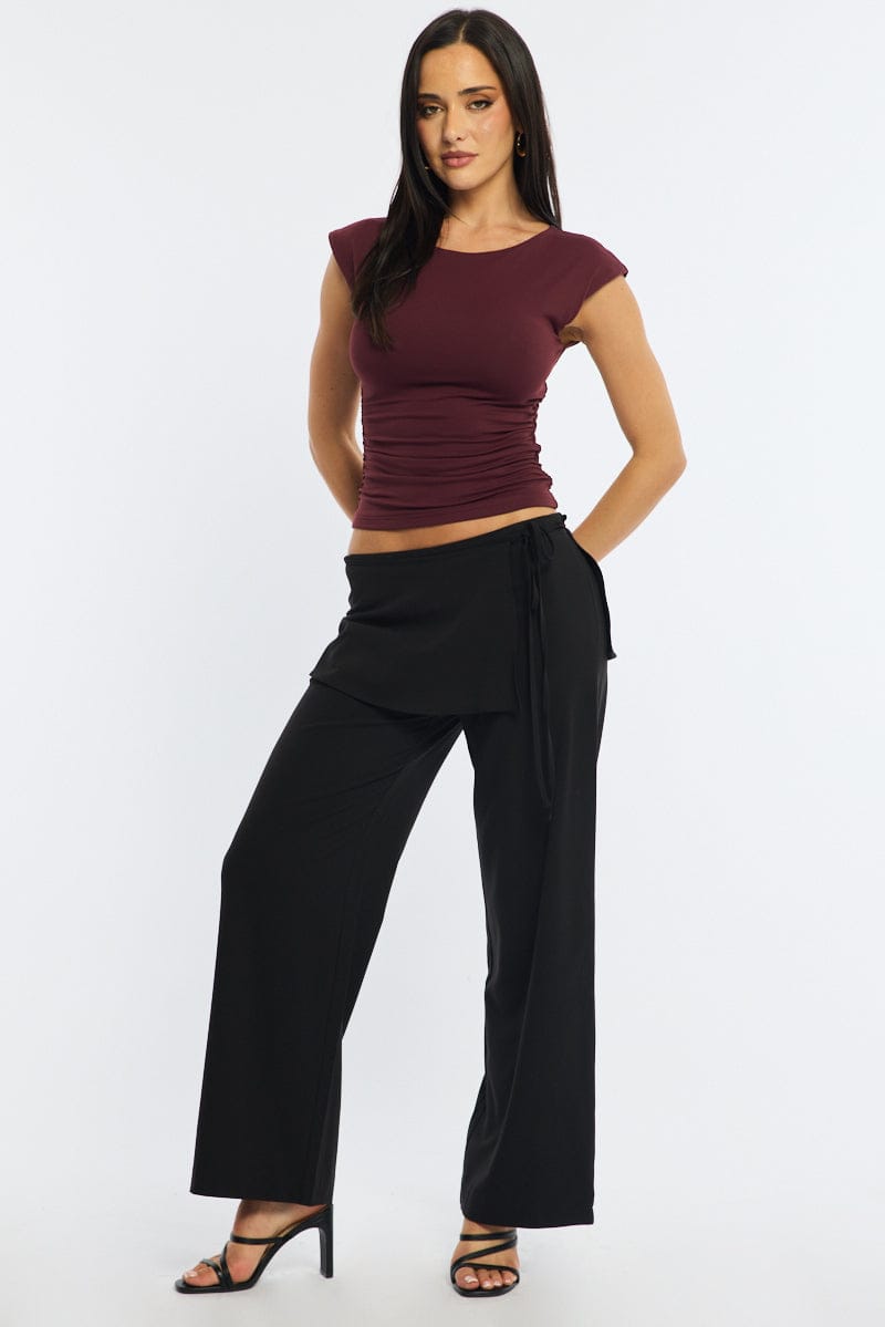 Black Tie Detail Wrap Pants for Ally Fashion
