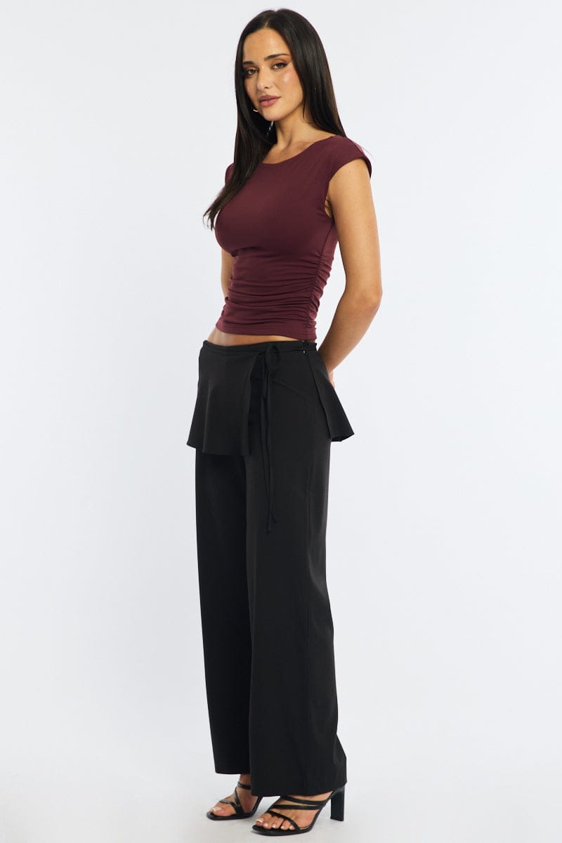 Black Tie Detail Wrap Pants for Ally Fashion