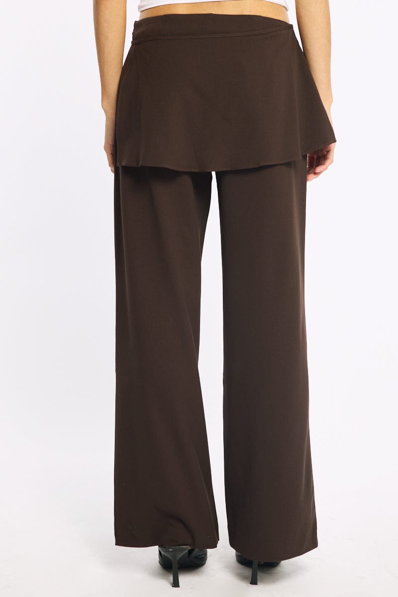 Brown Tie Detail Wrap Pants for Ally Fashion