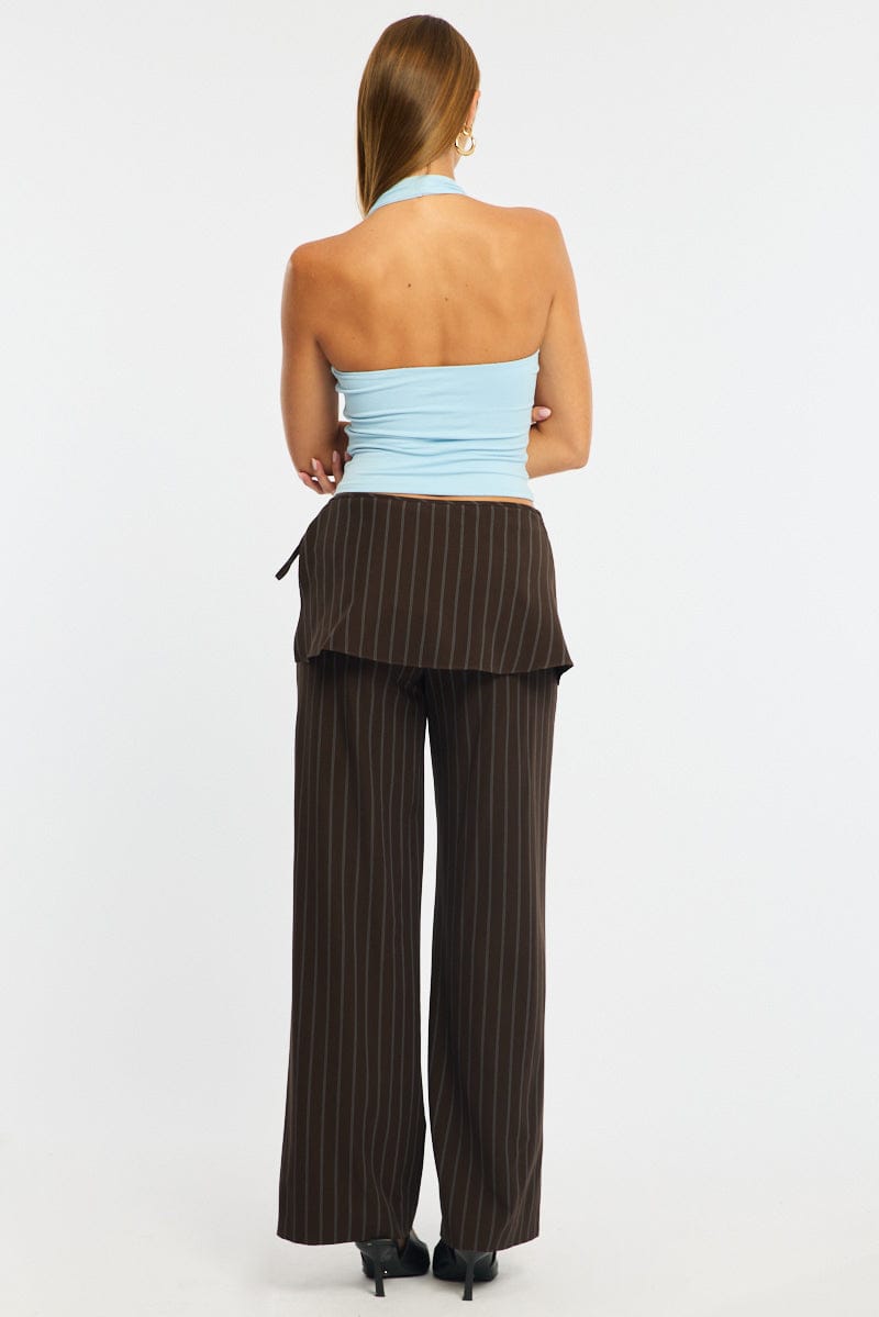 Brown Stripe Tie Detail Wrap Pants for Ally Fashion