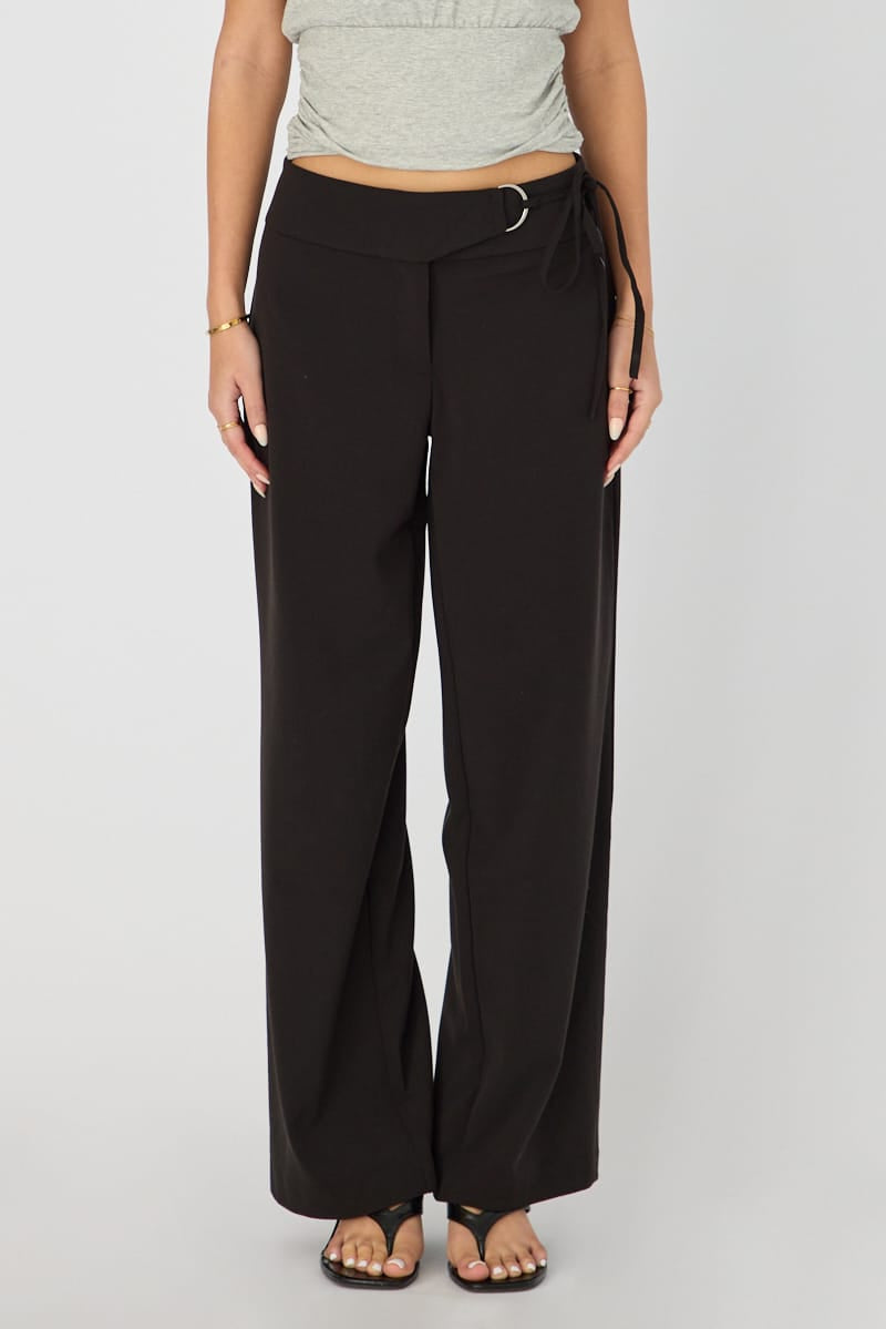 Black Hardware Detail Tie Pant for Ally Fashion