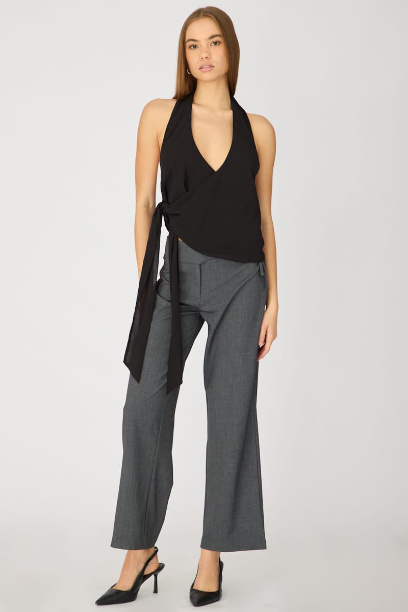Grey Hardware Detail Tie Pant for Ally Fashion